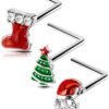 3Pcs Nose Studs, Shining Christmas 20G Nose Rings L Shaped Cute Deer Star Tree Silver Stainless Steel Nose Rings Studs Nose Piercing Jewelry for Women Men-7MM-6