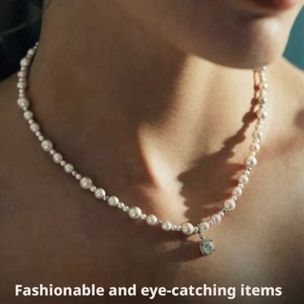 Zircon pendant pearl sugar cube necklace light luxury versatile niche clavicle chain fashion trend necklace