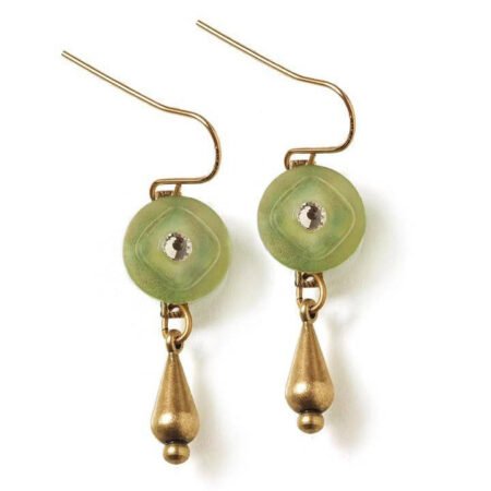 Vintage Button & Brass Drop Earrings