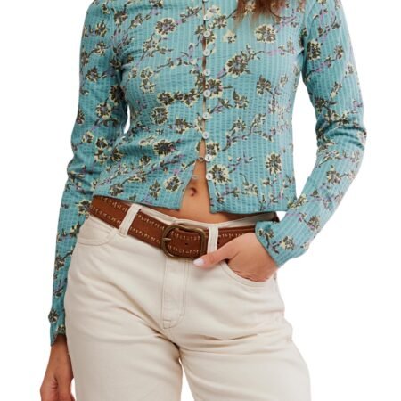 Mineral Blue Printed Tilly Long Sleeve Top // Free People *XS-XL*