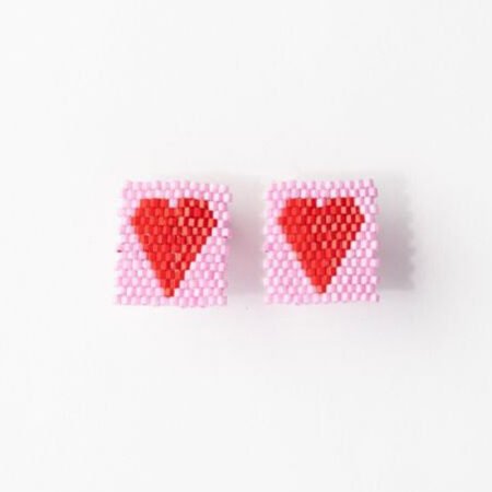 Kallie Pink & Red Beaded Heart Earrings