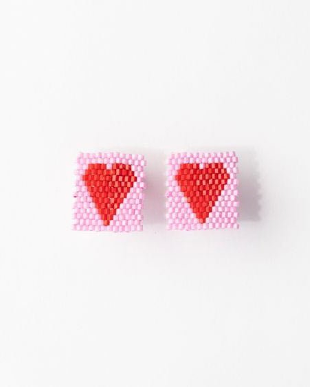 Kallie Pink & Red Beaded Heart Earrings