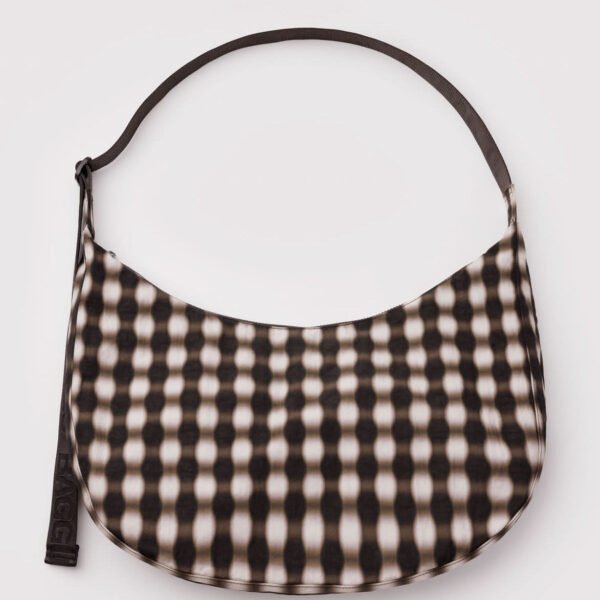 Blurred Gingham Brown Large Nylon Crescent Bag