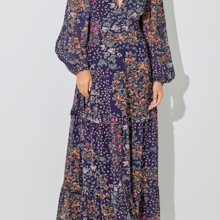 Navy Cecelia Flower Slit Dress *S-3XL*