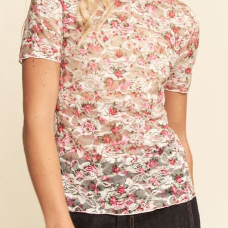 Pink Short Sleeve Aiken Floral Lace Top *S-L*