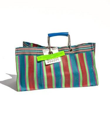 Wide Red x Blue Recycled Plastic Stripe Bag